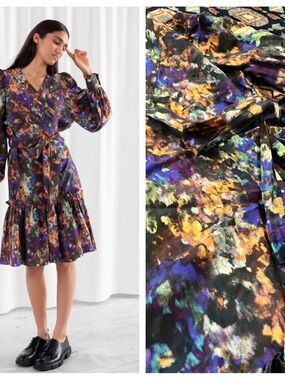 & Other Stories capsule true wrap dress puff sleeve watercolor ruffle hem 4